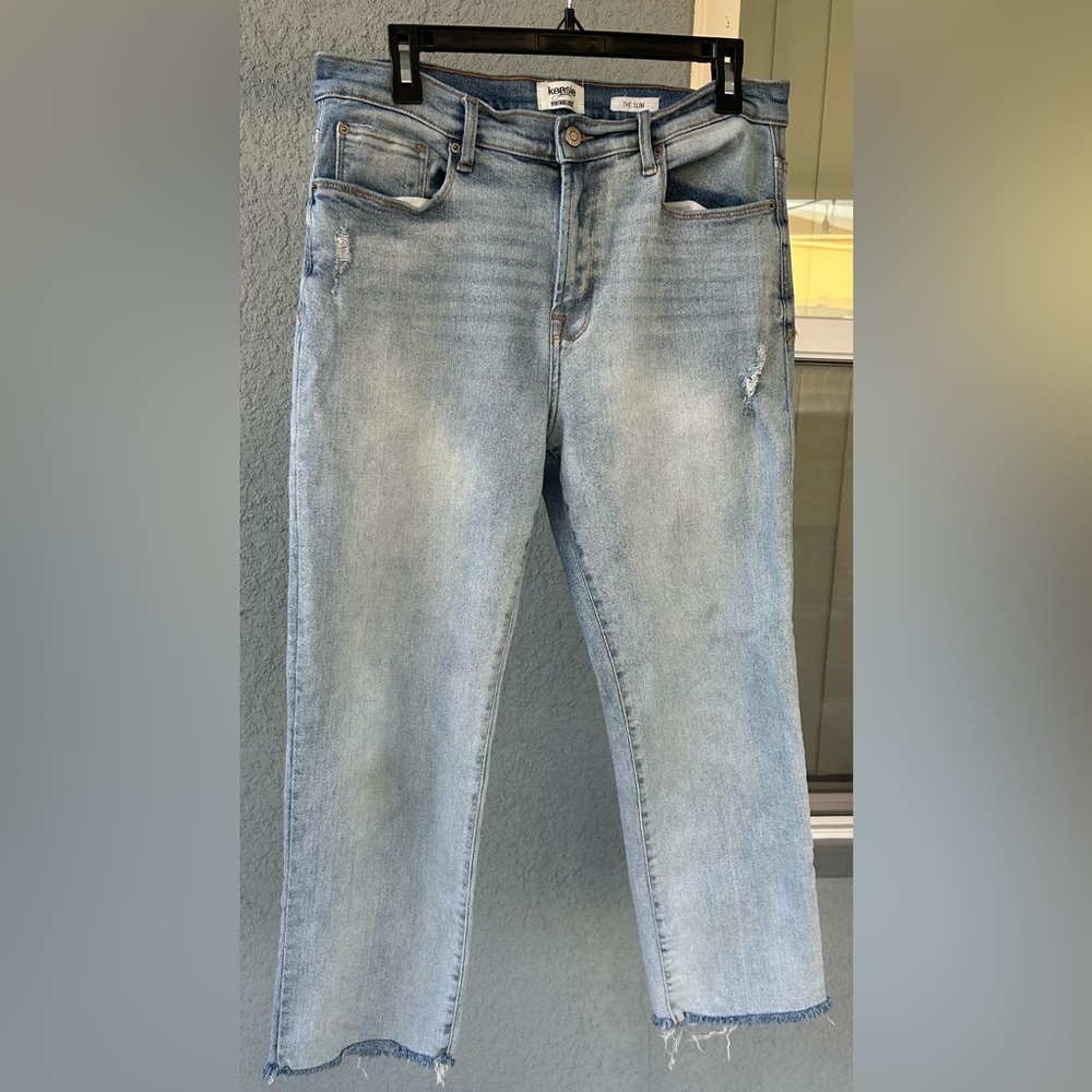 Kensie Vintage Luxe The Slim Distressed Raw Hem Pockets Jeans Size 12/31